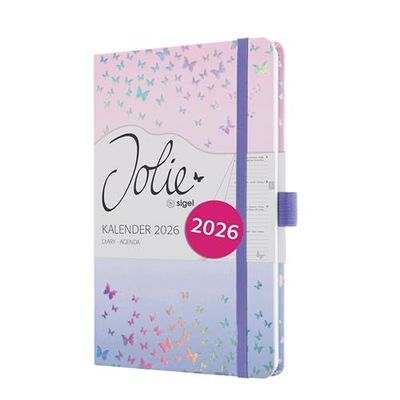 SIGEL J6347 Weekly planner Jolie 2026-1 year - approx. A5 - Butterfly Confetti Candy - 2 pages = 1 week - hardcover - 80 gsm - violet/pink - 174 p. - FSC-certified