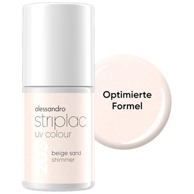 alessandro Striplac Smalto UV beige sabbia Shimmer – coprente e antigraffio fino a 15 giorni – facile da applicare – Tecnologia di rimozione delicata – Vegano – 6,5 ml