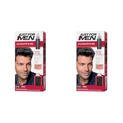 Just For Men Colorante In Gel, Tinta Semipermanente Per Capelli Uomo, Senza Ammoniaca, Con Cheratina E Vitamina E, Colore Nero, H55 (Confezione da 2)