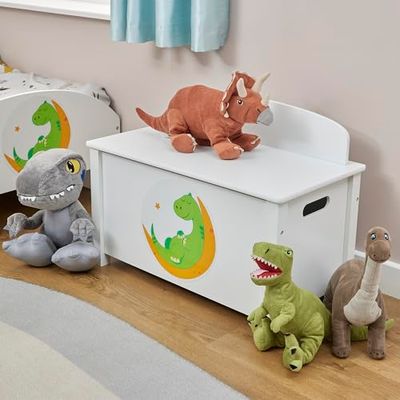 Liberty House Toys Kid's Wooden Dinosaur Toy Box, White