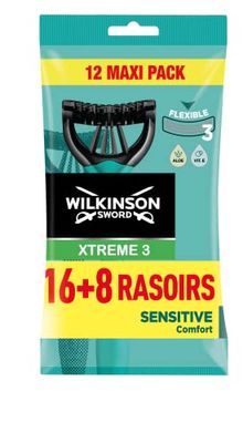 Wilkinson Sword Xtreme 3 Pure Sensitive Comfort Rasoirs Jetables Masculins - pack de 24