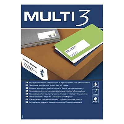 MULTI 3 4713 - Etiquetas adhesivas para impresión, inkjet laser y fotocopiadoras - Medida 105 x 148 mm, pack de 100 hojas