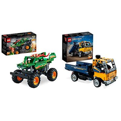 LEGO 42149 Technic Monster Jam Dragon, Set 2 in 1 con Pull-Back & 42147 Technic Camion Ribaltabile, Set 2 in 1 con Camioncino ed Escavatore Giocattolo