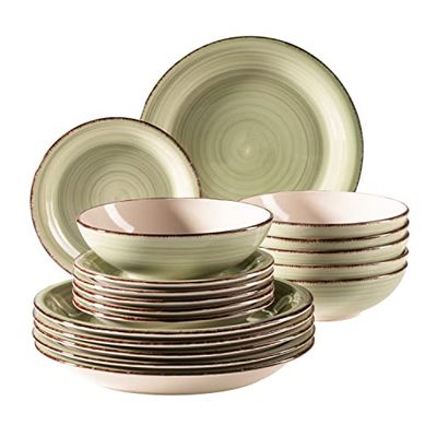 MÄSER 931876 Bel Tempo II Lot de 18 assiettes en céramique peinte à la main pour 6 personnes au look vintage moderne Vert