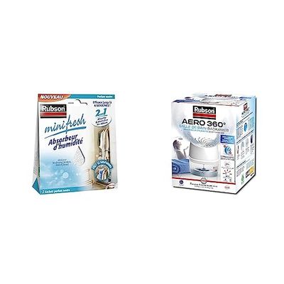 Rubson Minifresh Absorbeur d’Humidité en sachet, spécial placards, tiroirs, penderies, Absorbeur d’odeur & AÉRO 360° Absorbeur d'Humidité spécial Salle de Bain, Déshumidificateur anti-odeur, Absorbeur