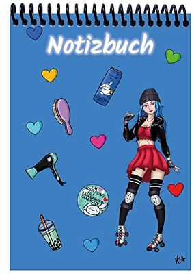 E & Z Verlag GmbH A 4 Notizblock Manga Enora, blau, blanko: Spiralbindung, Notizblock, Tagebuch, Notizen für die Schule, Uni oder unterwegs, verschiedene Lineaturen und Muster