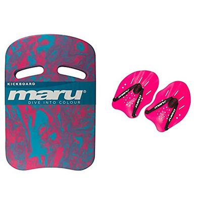 Maru Unisex's AT7125 Kickboard, Blue/Pink, One Size & Unisex's AT7130 Hand Paddle, Pink, One Size