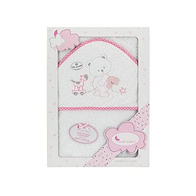Interbaby 01222-12 baby badhanddoek met capuchon OSO CONEJO CARRITO, wit roze, roze