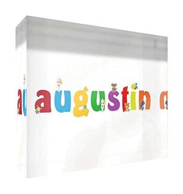 Little Helper Souvenir Décoratif en Acrylique Transparent Poli comme Diamant Style Illustratif Coloré avec le Nom de Jeune Garçon Augustin 15 x 21 x 2 cm Grand