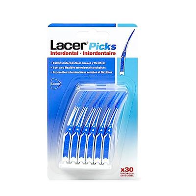 LACER INTERPROXIMAL - Picks Interdental 30 Unidades, Punta de Goma Triangular Suave y Flexible, Gran Capacidad de Adaptación a Espacios Interdentales, Sin Partes Metalicas, Mango Ergonómico