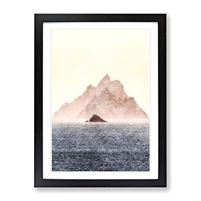 Skellig Islands In County Kerry Ireland Painting Modern Framed Wall Art Print, Ready to Hang Picture for Living Room Bedroom Home Office Décor, Black A3 (34 x 46 cm)