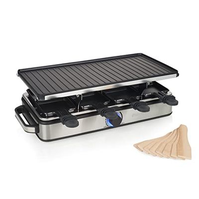 Princess 0116264501001 01.162645.01.001 Raclette Non-Stick Coating, Indicator Light Black/Silver, Aluminium, Brushed Stainless Steel