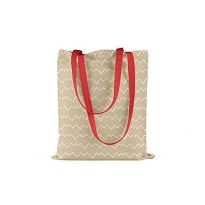 Bonamaison Printed Tote Bag, Reusable Grocery Bag, Shopping Bag, Machine Washable, Foldable, Canvas Cloth Bag with Red Handles, Size: 34x40 Cm