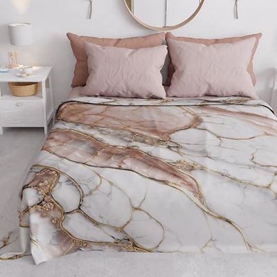 PETTI Artigiani Italiani - Couvre-lit 1 Place et Demie (220x260 cm) Printemps Été, Parure de Lit 1 Place et Demie, Draps de Lit 1/2 Personnes, Marbre Poudre, 100% Fabriqué en Italie