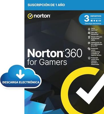 Norton 360 for Gamers 2024| Antivirus software para 3 Dispositivos| Protección avanzada para jugadores de PC| PC/Mac/Mobile| for Gamers| 3 Usuario|1 Año| Código de activación enviado por email| Bundle