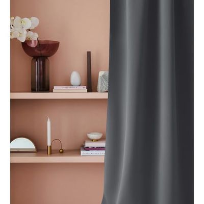 ROOM99 Laurel Curtain with Ruffle Tape, 140 x 280 cm, Width x Height Blackout Opaque Sliding Curtains, Living Room, Bedroom for Rail System, Dark Grey, Pack of 1