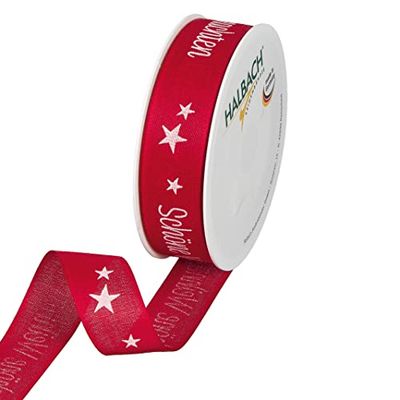 Halbach Seidenbänder Kerstlint Mooie Kerstmis, cadeaulint, lint in katoenlook voor het inpakken van geschenken, kleur: rood/wit, 1126