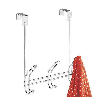 iDesign Classico wieszak na drzwi z 3 podwójnymi hakami, listwa garderobiana na kurtki, kapelusze, szaliki lub ręczniki z metalu, kolor srebrny