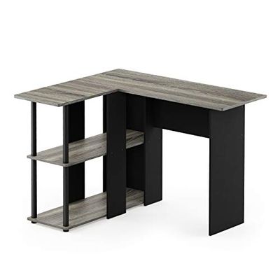 Furinno Abbott L-vorm schrijfbureau, computerbureau met boekenplank, Frans eiken/zwart, 104,5 (B) x 73,51 (H) x 87,5 (D) cm