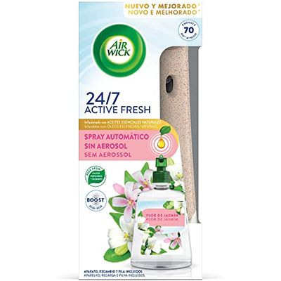Air Wick Active Fresh Spray Automatico Sin Aerosol - Ambientador para casa con aroma a Flor de Jazmín - Aparato y recambio
