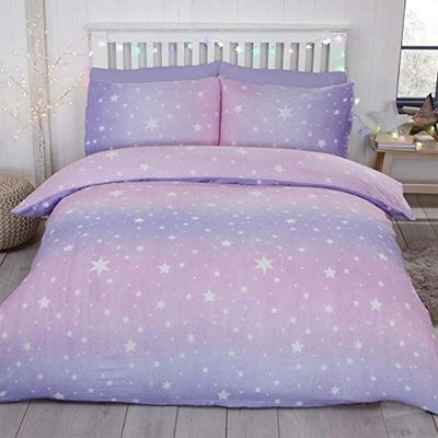 Bedding Heaven® Starburst - Juego de sábanas y fundas de edredón (100% algodón cepillado), color gris y rubor, 100% algodón cepillado, funda de edredón o fundas de almohada, se vende por separado (colorete, funda de edredón doble)