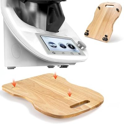 Tavola Scorrevole in Legno di Gomma per Bimby TM6 e TM5 - Base Universale con Rotelle, Vassoio Multifunzione e Design Antiscivolo per Accessori Thermomix TM6 TM5, Marrone Chiaro