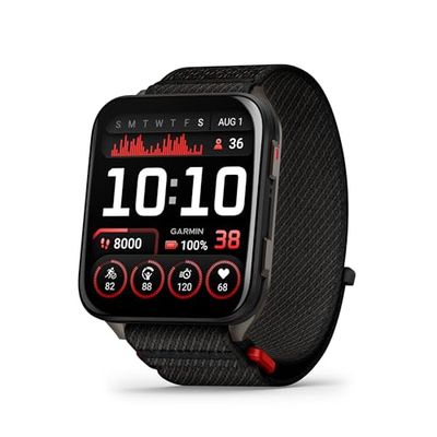 Garmin Venu X1 51mm GPS smartwatch, Large 2" AMOLED display, LED flashlight, Lightweight, Ultra thin 8mm watch case, 100 pre loaded Sports Apps, Up to 8 days battery life, ComfortFit nylon band, Black