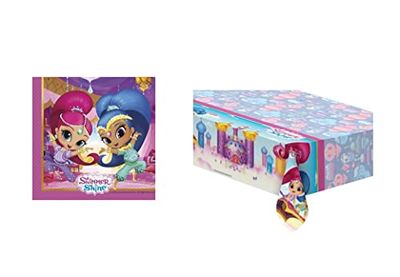 ALMACENESADAN, 4870, Shimmer and Shine Pack consisting of 20 Paper Napkins 33 x 33 cm and Tablecloth 120 x 180 cm, Ideal for Parties and Birthdays (8435510348700)