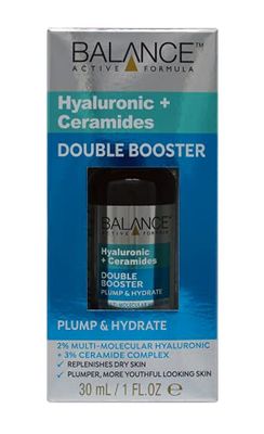 Balance Active Formula Hyaluronic Acid + Ceramides Double Booster (30ml) - Contains breakthrough active ingredients that penetrate skin to hydrate.