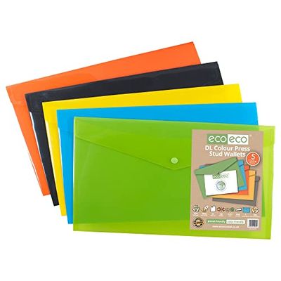 eco-eco DL 50% Riciclata Colorei Assortiti Bottone a Pressione Portafogli (Confezione di 5)