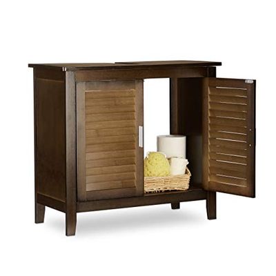 Relaxdays Tvättställsskåp mörkbrun LAMELL, badrumsskåp av bambu, tvättställsskåp, HBT: 60 x 67 x 30 cm