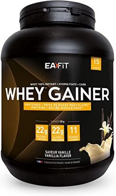 WHEY GAINER - EAFIT - Prise de masse musculaire et apport calorique - 22g de proteines de Whey + 22g de glucides + 11vitamines par shaker - Vanille 750g - Idéal pour le sport tel que la musculation