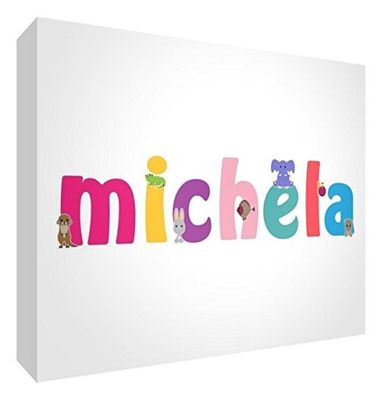Little Helper LHV-MICHELA-A7BLK-15IT Panneau décoratif pour bébé/baptême, idée Cadeau, Motif Personnalisable avec nom de Fille Michela, Multicolore, 7,4 x 10,5 x 2 cm