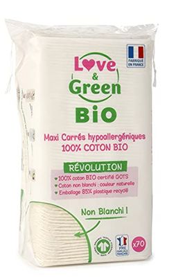 Love & Green Bio Maxi-wattenstaafjes, vierkant, 70 stuks