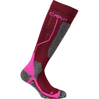 CMP Ski Sock Wool, Adult, Unisex, Burgundy-Pink Fluo, 36/38
