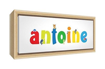 Little Helper canvas met frame van massief hout natuur illustratieve stijl bont met de naam de jeune jongens Antoine 19 x 46 x 3 cm klein