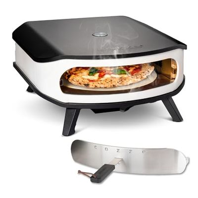 cozze® Horno de pizza de 17" con piedra giratoria, LED y puerta, 6,0 kW/50 mbar, incluye regulador y manguera de 1,1 m, perfecto para pizzas crujientes