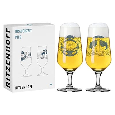 RITZENHOFF 3471004 ölglas 300 ml – set om 2 – serie brukstid, set nr 4 – motiv hav, grå och blå