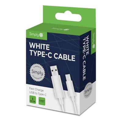 Semplicemente ICTC02 Bianco Cavo USB Tipo C, Cavo, Lunghezza 1 m, Compatibile con Smartphone tra Cui Samsung, HTC, LG e Altri, Ricarica e sincronizzazione, Caricatore affidabile