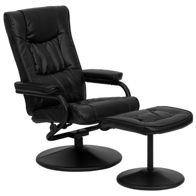 Flash Furniture Lederen stoel & kruk – comfortabele stoel met kruk om op te zitten van LeatherSoft-materiaal – ideaal voor commercieel en privégebruik – zwart