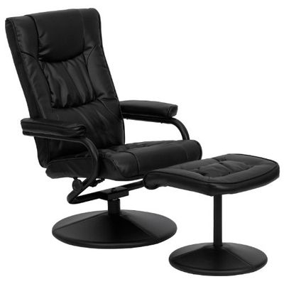 Flash Furniture Fauteuil inclinable Contemporain à Positions Multiples en Cuir Souple Rachel de avec Pouf, Fauteuil inclinable pivotant à 360 degrés et Ensemble Pouf, Black