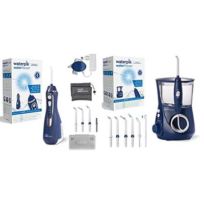 Waterpik Irrigador Inalámbrico Avanzado con 3 Posiciones de Control del Agua a Presión + Ultra Irrigador de Sobremesa Profesional con Agua a Presión y Sistema Avanzado de Control de Presión