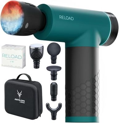 Antelope by Beurer Relax Massage Gun met warmte- en koudefunctie, spiermassageapparaat voor triggerpoints, 5 massagekoppen, 5 intensiteitsniveaus tot 3000 omw/min, draadloos, incl. opbergkoffer