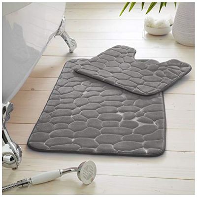 GC GAVENO CAVAILIA Set Pebble Set di 2 Bagno Antiscivolo, Extra assorbenti, 100% Memory Foam, Tappetino per WC, Misura Standard (50 x 80 cm, 50 x 40 cm), Grigio, (50x80, 50x40 cm)