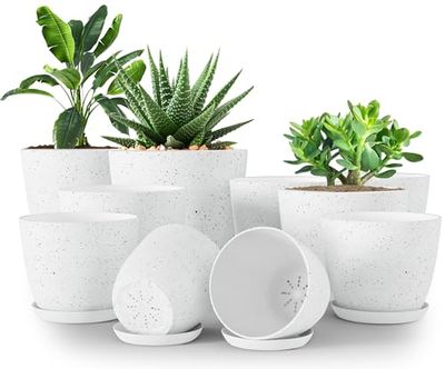 Utopia Home – växtkrukor inomhus med dränering – 7/6,6/6/5,3/4,8 tum heminredning blomkrukor för inomhusplanterare – plastplanterare för inomhusväxter, kaktus, suckulentkruka (prickig grå, 10-pack)
