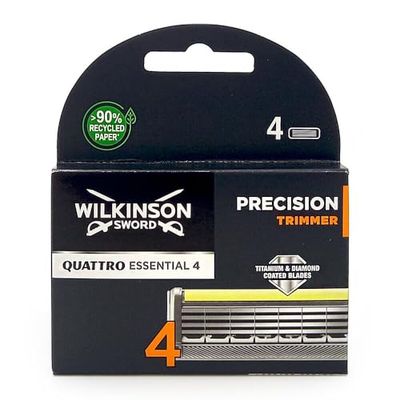 Wilkinson Sword Quattro Titanium Precision - 4 Recambios de Cuchillas de Afeitar de 4 Hojas con Banda Lubricante con Vitamina E y B5