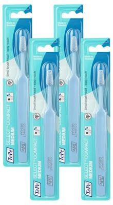 Tepe Select Compact Medium - Brosse à dents manuelle au format compact, pour les adultes comme pour les enfants - Filaments moyennement souples - 1 pièce (Lot de 4)