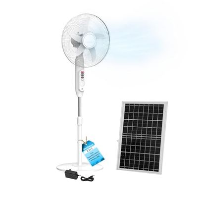 Wintem - Ventilateur sur pied avec panneau solaire, batterie 6000mAh, oscillation automatique, 3 vitesses, utilisation intérieure et extérieure, rechargeable par USB, Ø 40 cm, moteur silencieux