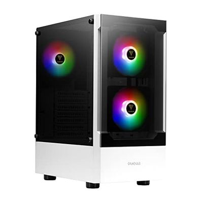 GAMDIAS TALOS E3 - Funda Blanca para PC para Juegos, Funda ATX de Torre Media, Panel de Vidrio Templado, 3 Ventiladores ARGB Integrados de 120 mm, Ventana de instalación sin Herramientas, soporta