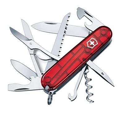 Victorinox, Huntsman, Coltellino Svizzero, Originale, Multiuso, Campeggio, 15 Funzioni, Lama, grande, Cavatappi, Rosso trasparente